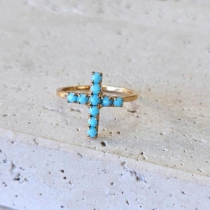 Anel Cruz c/ Strass Turquesa