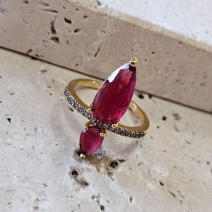 Anel Solitário Duas Gotas Rubi