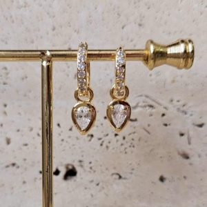 Brinco Argola Clic Gota Base Cravejada