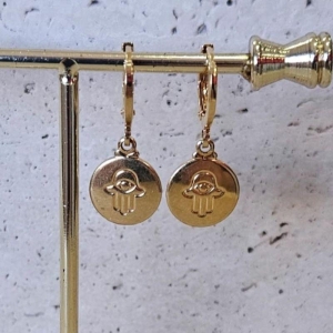 Brinco Argola Medalha Mão de Fátima