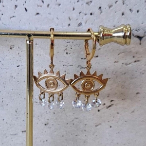 Brinco Argola Olho Grego com Zircônias Penduradas