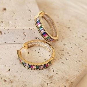 Brinco Argola Zircônia Colors e Cristal