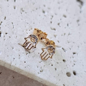 Brinco Mão de Fatima Cravejada Mini