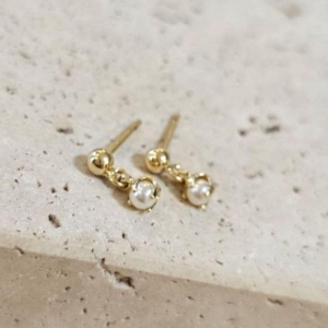 Brinco Perola e Bolinha Pendurado Baby