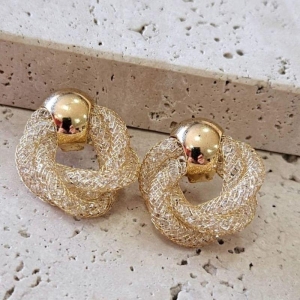 Brinco Tela com Zirconia Trançada