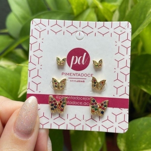 Brinco Trio Borboleta Colorida