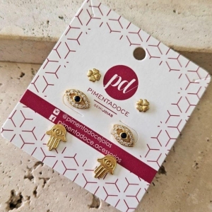 Brinco Trio Mão/Olho/Trevo