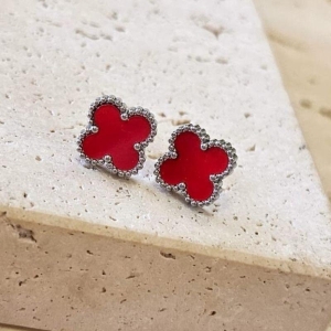 Brinco Van Cleef Medio em Aço Inox Vermelho