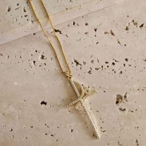 Colar Fé Cravejado Grande 60cm