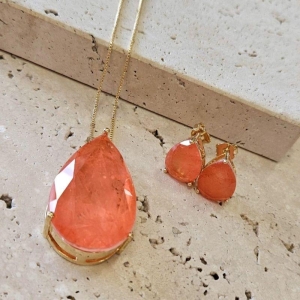 Conjunto Gota Pedra Fusion Living Coral 45cm