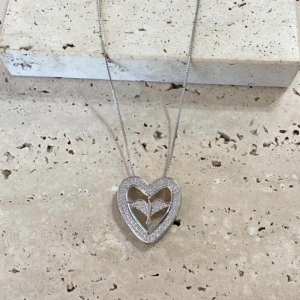 Gargantilha Coração com Espirito Santo Cravejado 45cm