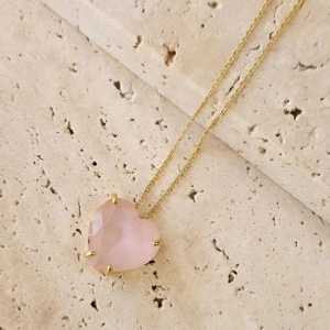 Gargantilha Coração Pedra Rosa Gde 45cm