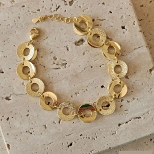 Pulseira Circulos Craquelados e Liso 18cm