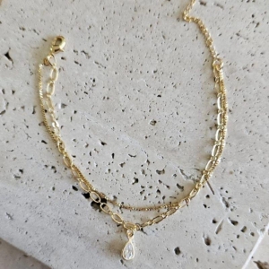 Pulseira Infantil Corrente Dupla com Gota 14cm