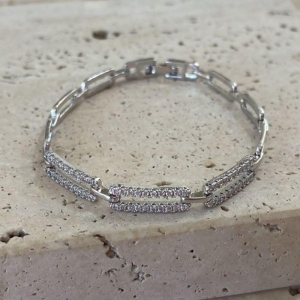 Pulseira Retangular Cravejada e Lisa