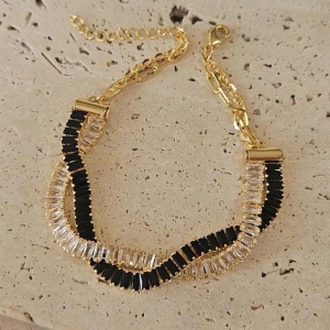 Pulseira Riviera baguete Dupla Cristal/Negra 18cm