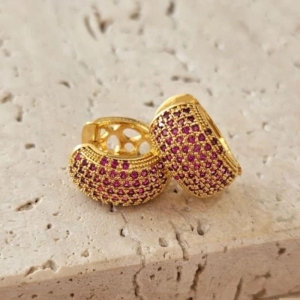 Brinco Argola Grossa Zirconia Pink Media