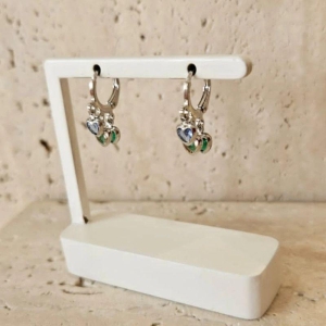 Brinco Argola Três Corações Zirconias Coloridas