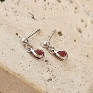 Brinco Bolinha com Zirconia Pendurada Rosa