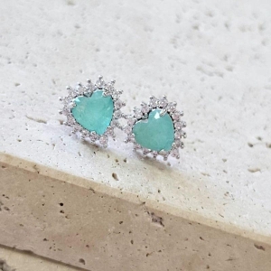 Brinco Coração Cravejado Colorido Medio