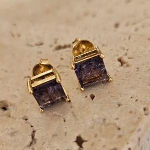 Brinco Quadrado Pedra Fusion Roxa