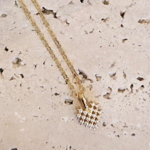 Gargantilha Coração Quadriculado Cravejado 45cm