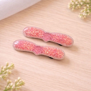 Presilha Bico de Pato Dupla Rosa com Glitter