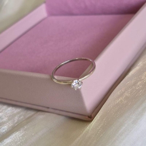 Anel Solitario Caixa Baixa Prata N17