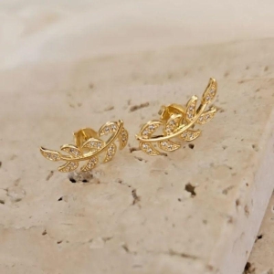 Brinco Ear Cuff Folhas com Zirconia