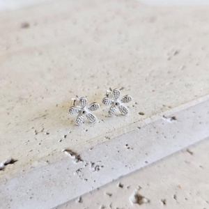 Brinco Fixo Flor Texturizada G Prata