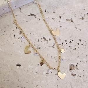 Choker Coração Liso e Zirconias Penduradas