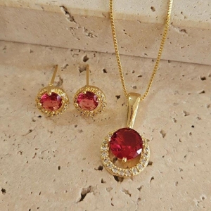 Conjunto Pedra Rubi Cravejado