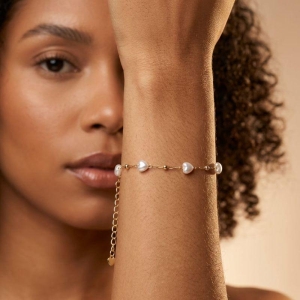 Pulseira Coração Pérola e Bolinha 18cm