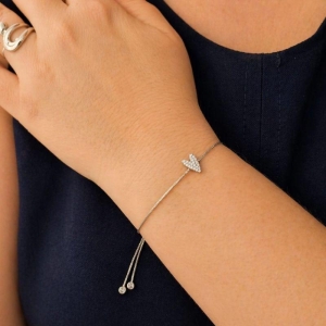 Pulseira Coração Comprido Cravejado Ajustável