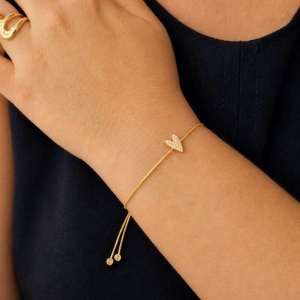 Pulseira Coração Comprido Cravejado Ajustável