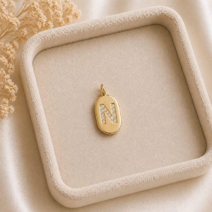 Pingente Letra Oval Cravejada N (19x10mm)