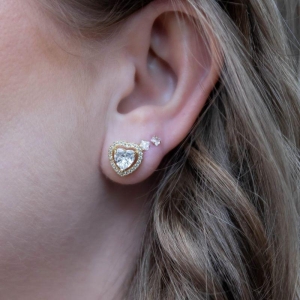 Brinco Coração Cravejado com Zirconia Gde