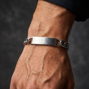Pulseira Grumet com Placa Aço Inox (Maior) 21cm
