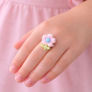 Anel Infatil Resina Flor Rosa N08