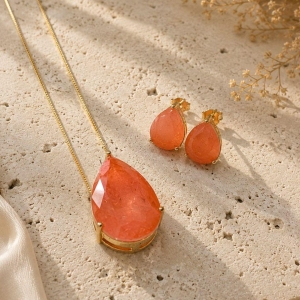 Conjunto Gota Pedra Fusion Living Coral 45cm