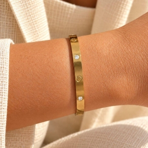 Bracelete Coração e Zirconias em Aço Inox