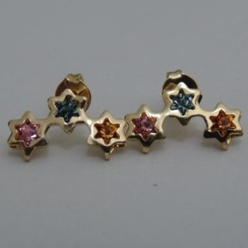 Brinco 3 Estrelas Coloridas