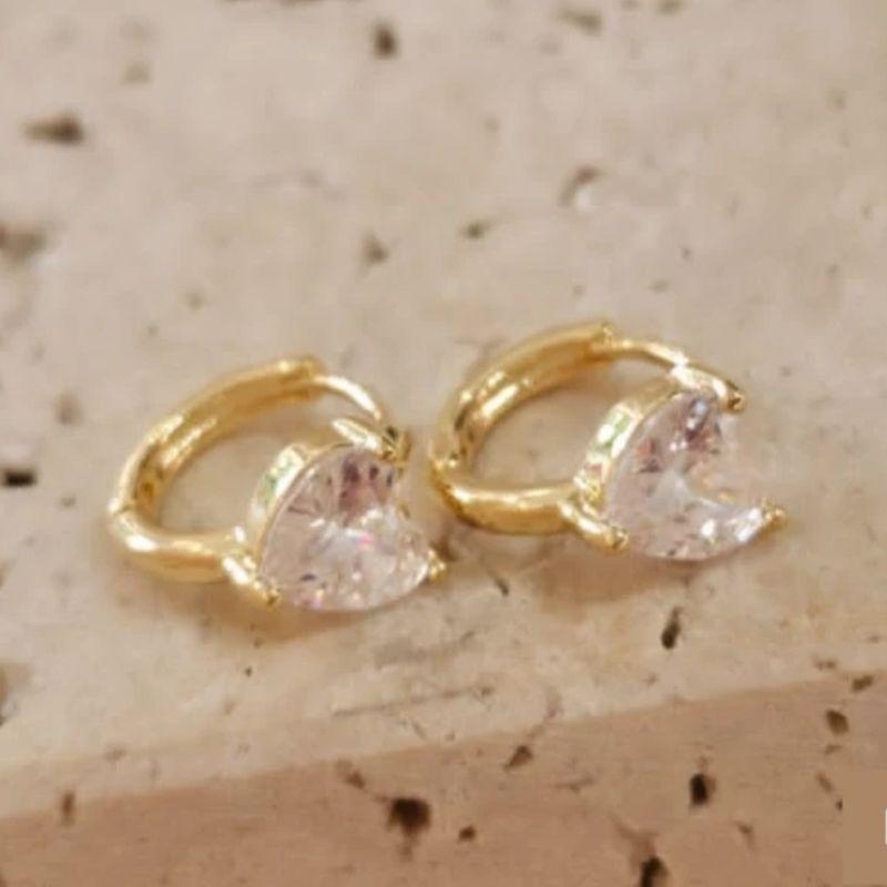 Brinco Argola Coração Pedra