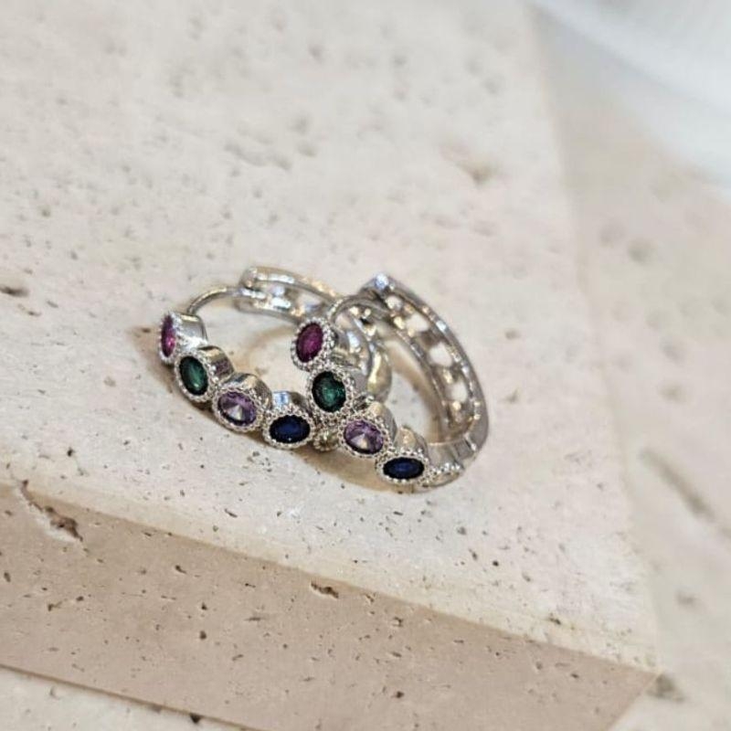 Brinco Argola Pedras Coloridas