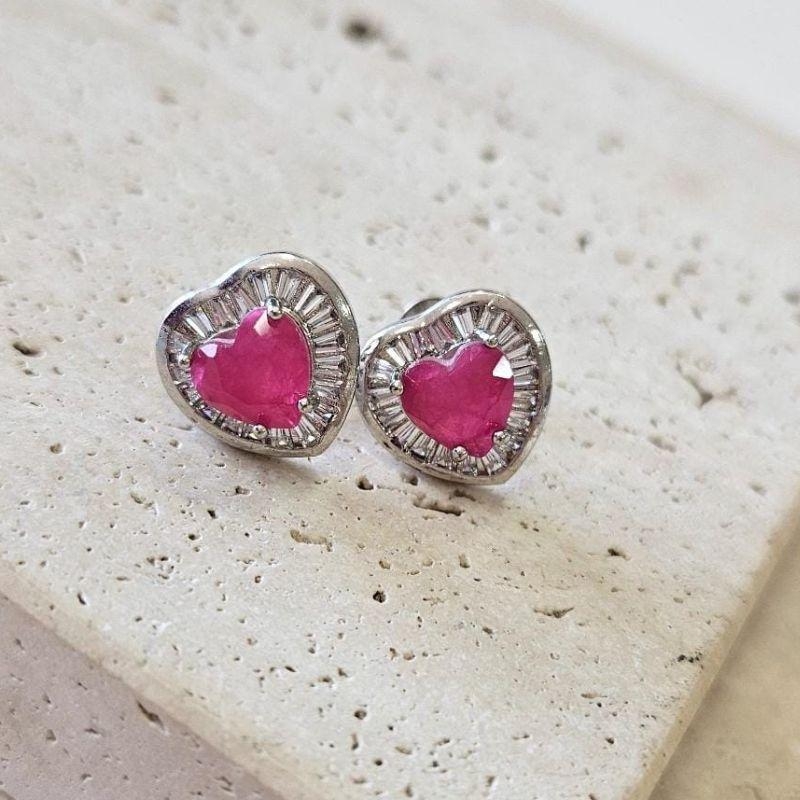 Brinco Coração Pink com Navetes