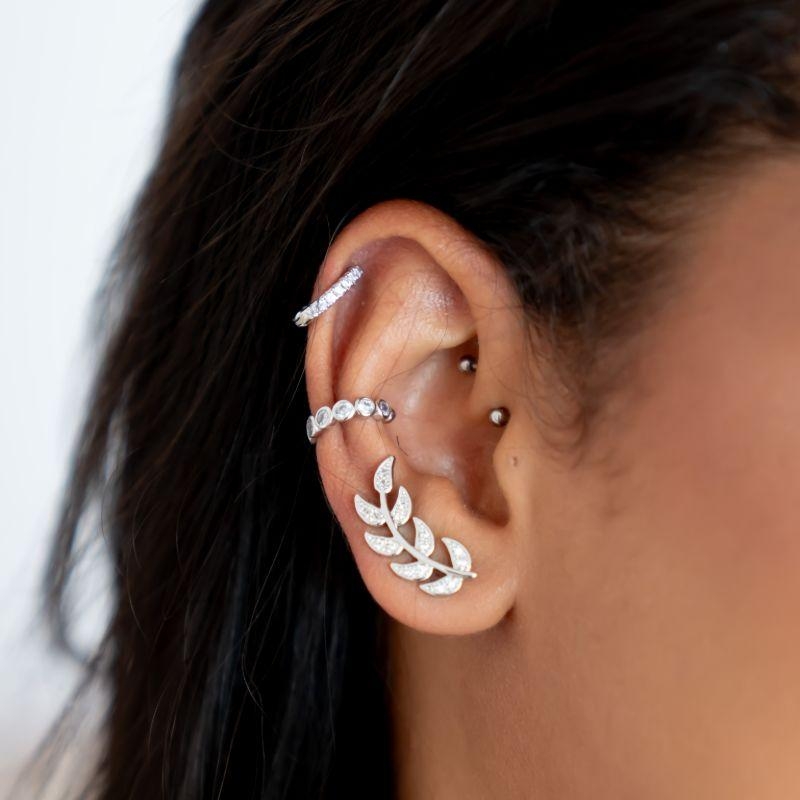 Brinco Ear Cuff Folhas com Zirconia