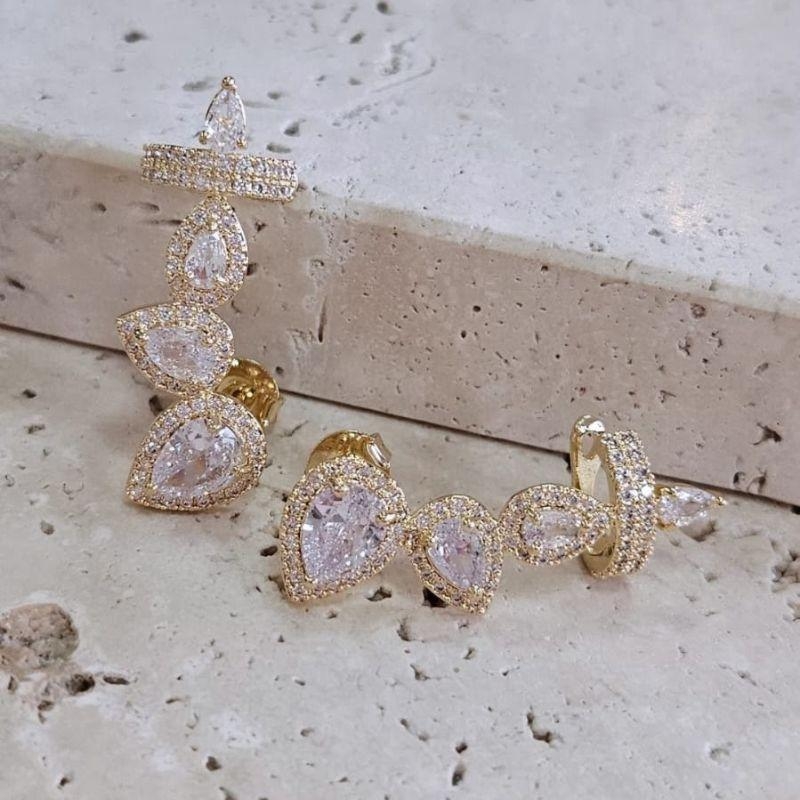 Brinco Ear Cuff  Gotas com Zirconia