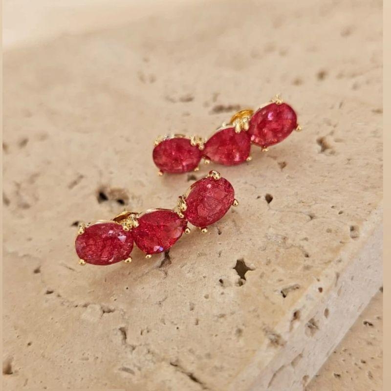 Brinco Ear Cuff Pedra Fusion Vermelha