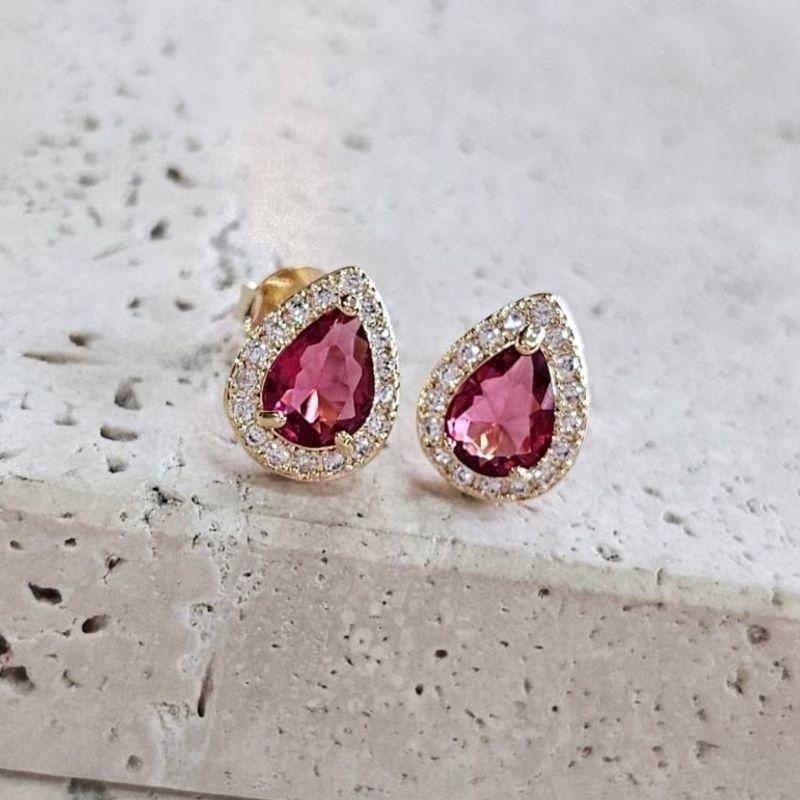 Brinco Gota Rubi Cravejada Gde