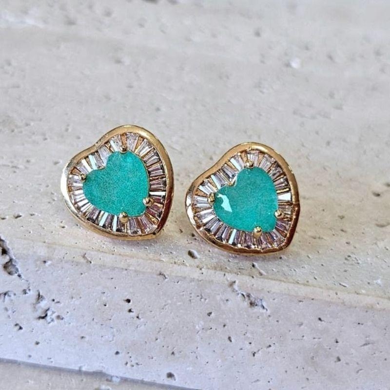 Brinco Pedra Coração Verde